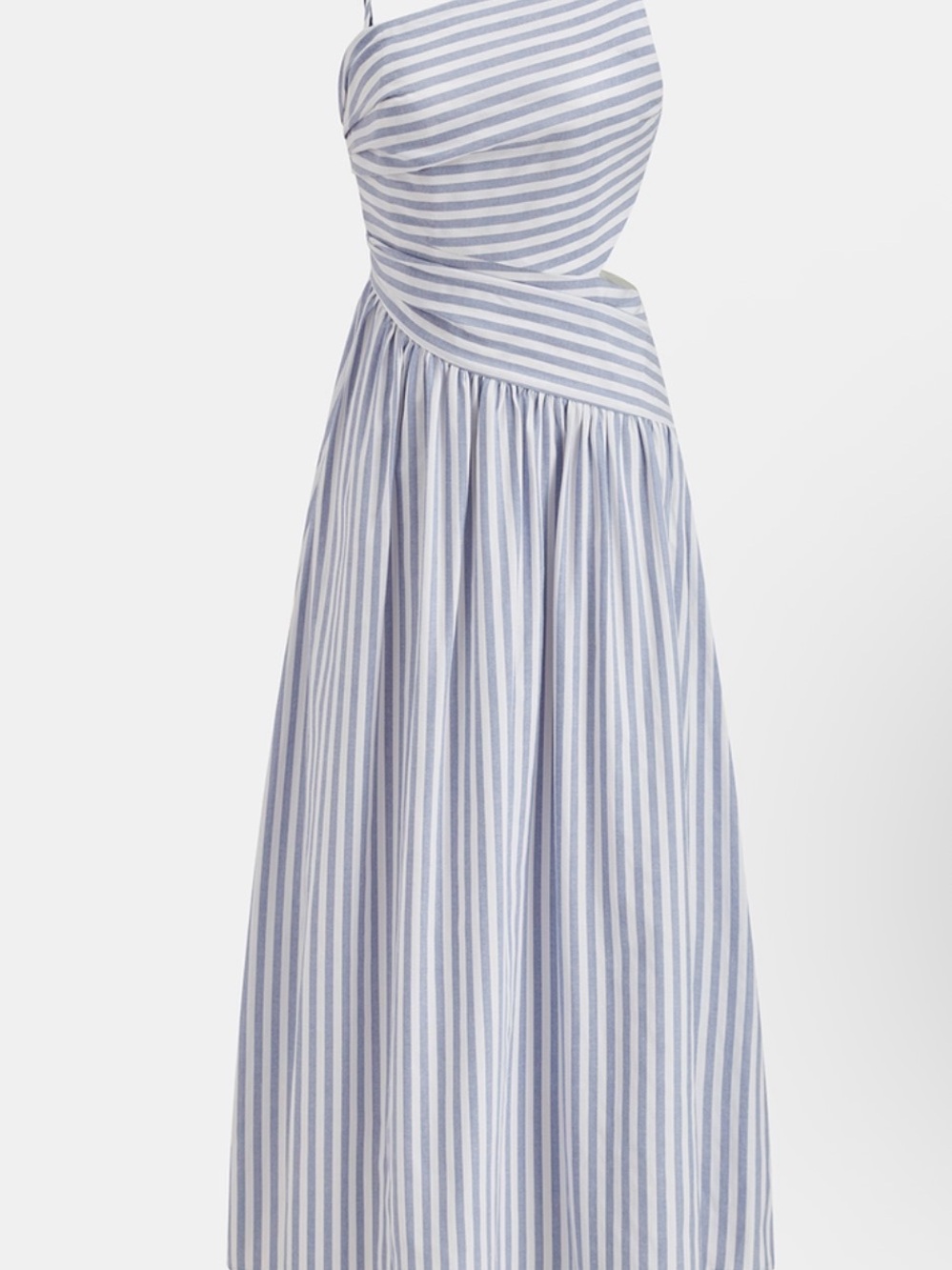 Commense Striped One-Shoulder Midi Dress in Light Blue and White - Picture 2 of 4